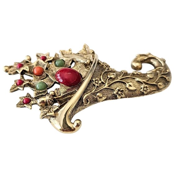 1928 Brand Autumn Leaves Fall Cornucopia Brooch Lucite Cabochon Pin, J38 - Picture 5 of 7